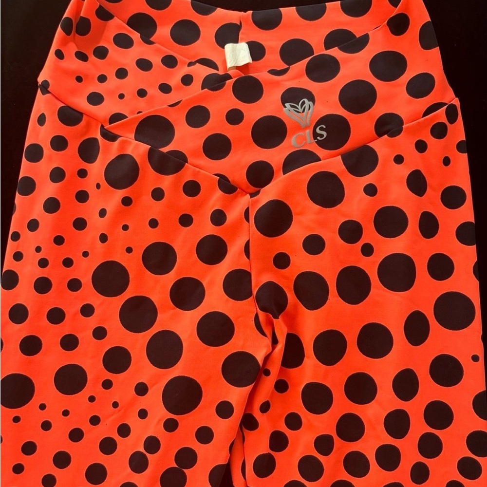 CLS Sportswear Neon Orange and Black Polka Dot Leggings